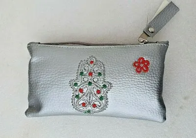Moroccan Faux Leather Handbag Pouch Purse Women Hamsa Make Up Bag Wallet Gray • $10