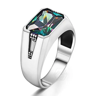 925 Sterling Silver Mystic Topaz Stone Turkish Men's Ring • $39.90