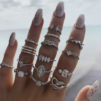 15 PCS Boho Vintage Knuckle Ring Set Crystal Stackable Finger Rings  • $7.89