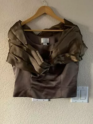 VIE Victoria Royal Taupe Metallic Evening Blouse Size 14 • $20.99