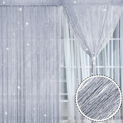 £5.52 • Buy Glitter String Curtain Panels Door Fly Screen Room Divider Voile Net Curtains