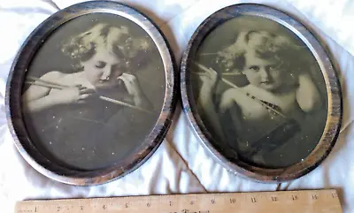 Antique Cupid Awake & Cupid Asleep 1897 M.B. Parkinson Oval 11 X9   Metal Frames • $29.99