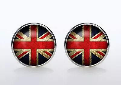 Gift Bag + Union Jack Cuff Links Silver Plated Cufflinks British Flag Round UK • £4.99