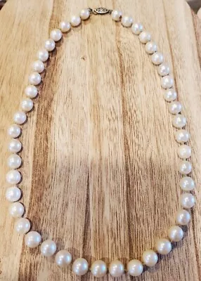 Vintage 16  Genuine 7-8mm Cultured Pearl Strand Necklace 10k White Gold Clasp • $78.99