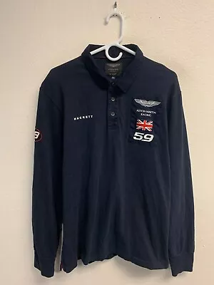 Ashton Martin Racing Men's Polo Shirt FITS XL Blue Long Sleeve Hackett Britain • $34.77