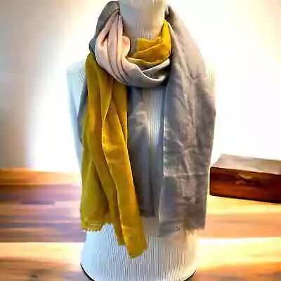 BAJRA CASHMERE SCARF Womens Yellow Gray Pink Lightweight Wrap Nepal 28x80 • $99