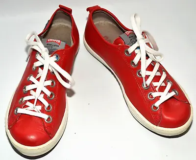 Camper Imar Leather Trainers Sneakers Sailing Shoe Rouge Euro 35 Uk 3 Cost £130 • £65