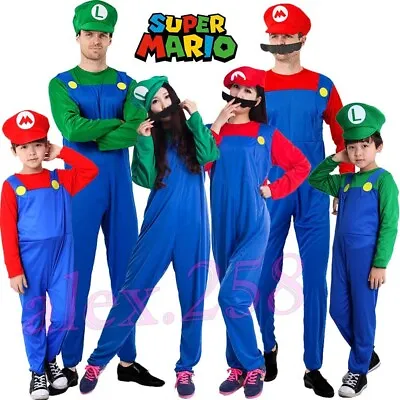 Adult Mens Super Mario Luigi Bros Cosplay Plumber Fancy Dress Costumes Outfits A • $16.37