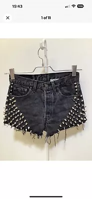 Upcycled Levis Cut Black Denim Studded Hot Pants The Ragged Priest W28 Festival • £15.99