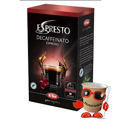 K-Fee Pods - Espresto 'Decaffeinato' Coffee Capsules - Boxes Of 16/Outers Of 96! • £8.95