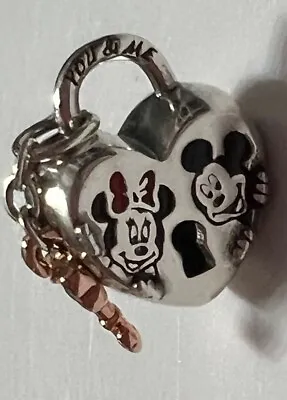 Sterling Silver Bracelet Charm Disney Mickey Minnie Key To My Heart • $15