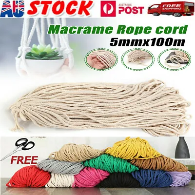 $12.99 • Buy  5mm 100m Natural Cotton Twisted Cord Craft Macrame Artisan Rope Craft String AU