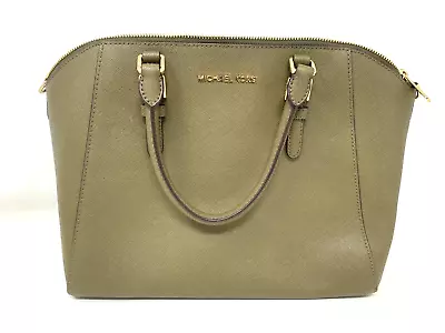 Michael Kors Ciara Large Zip Top Satchel Green Saffiano Leather Handbag Tote • $94.49