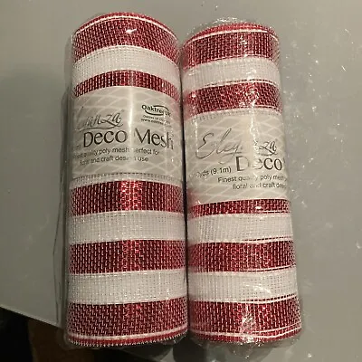 Oaktree Metallic Deco Mesh   Finest Quality 25cm X 9.1 Metres. Red / White Candy • £10