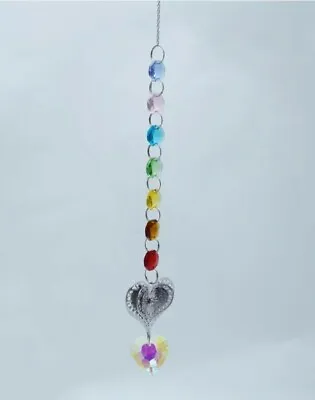 Stunning Chakra Crystal Suncatcher With Hanging Silver 3D HEART & Crystal Heart • £6.50