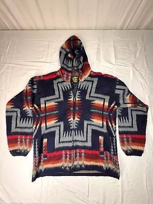 Vintage Tejidos Ruminahui Aztec Alpaca Wool Hooded Boho Sweater Jacket Large • $49