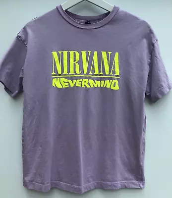 NIRVANA Nevermind T Shirt Lilac Purple Short Sleeve H & M Small/XS • £19.99