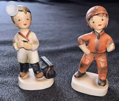 Vintage Lefton Porcelain Little Boy Doctor & Motorcycle Driver Figurines 1957 • $16.99
