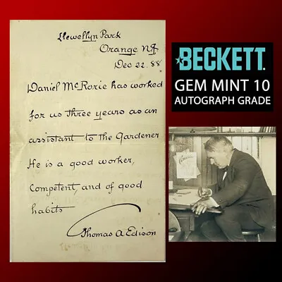 Thomas Edison Handwritten & Signed Letter With GEM MINT 10 Auto Beckett/BAS LOA • $5999.99