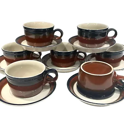 Mikasa Potters Art Fire Song 7nSets CUPS & SAUCERS  Blue Brown Ben Seibel Mugs • $28.80