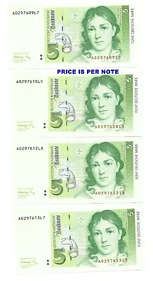 Germany 5 Deutsche Mark 1991 - P-37 - Gem Crisp New - One Note Of 4 Consecutive  • $19.99
