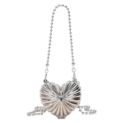 Silver Mini Heart Hard Shell Crossbody Elegant Clutch/Purse/Bag • $33.99