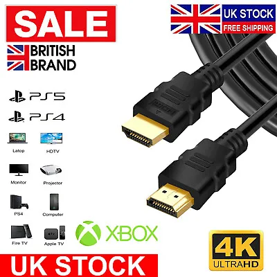 4K HDMI 2.0 CABLE UlTRA HD HIGH SPEED GOLD PLATED FOR XBOX PS4 PS5 SKY VIRGIN TV • £3.45