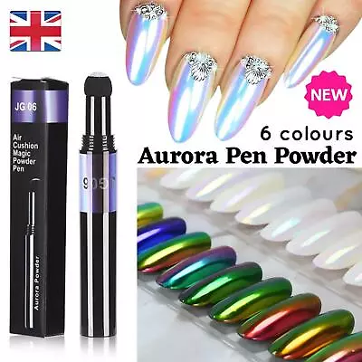 AURORA Nail Chrome PEN Mirror Powder Air Cushion Unicorn Solid 6 Colours Dust • £4.85