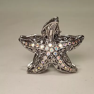 Silver Crystal Rhinestone Metal Starfish Hair Claw CLIP Heavy EUC • $15.99