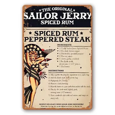 2X Tin Sign SAILOR JERRY SPICED RUM PEPPERED STEAK Decorative Rustic Look • $25.38