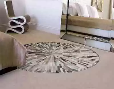 New Cowhide Round Carpet Patchwork Leather Area Cowskin Modern Handmade Area Rug • $196.41