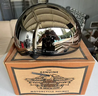 Harley Davidson Motorcycle Helmet Black Chrome Size XS Used Vintage With Box • $99.95
