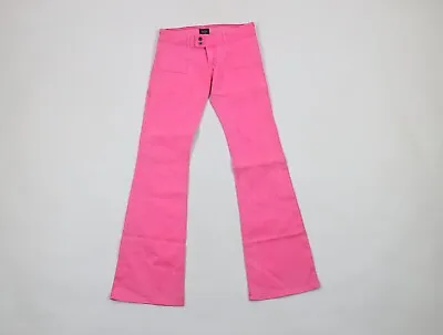 NOS Vtg Y2K Von Dutch Womens 27 Spell Out Wide Leg Flared Stretch Jeans Pink USA • $71.95