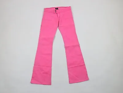 NOS Vtg Y2K Von Dutch Womens 28 Spell Out Wide Leg Flared Stretch Jeans Pink USA • $71.95