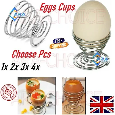 Metal Egg Cup Spiral Hard Boiled Spring Holder Eggs Cups Kitchen Breakfast 1-4pc • £4.95