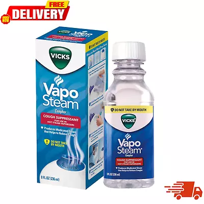 Vicks VapoSteam Medicated Liquid With Camphor A Cough Suppressant 8 Oz – VapoS • $14.92