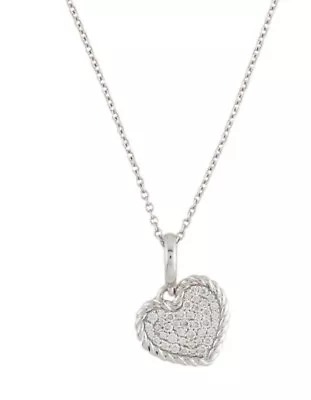 David Yurman 18k White Gold Pave  Diamond Heart Necklace • $995