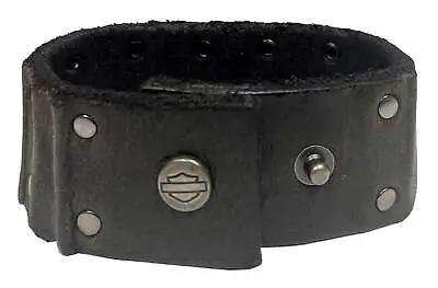 Harley-Davidson Men's Ribbed Studded Leather Cuff Bracelet Adjustable Wristband • $34.95