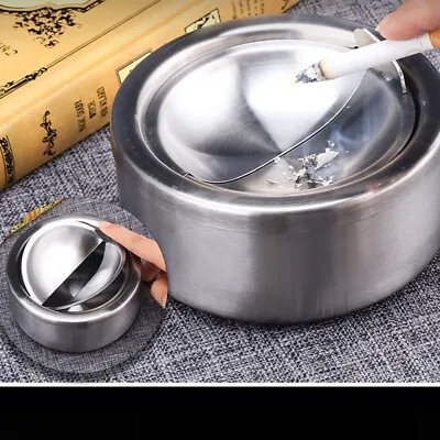 £5.99 • Buy 12cm Cigarette Lidded Ashtray Windproof Smoking Holder Stainless Steel With Lid