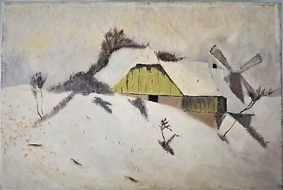 Vintage Oil Painting Winter Landscape Scene  • $70
