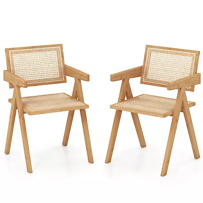 2PCS Rattan Accent Chairs Mid Century Dining Armchair Bamboo Frame Kitchen • $139.49