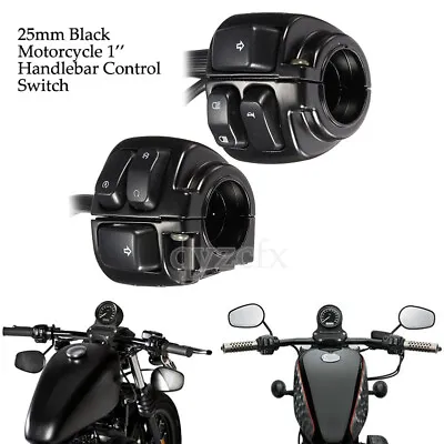 25mm 1  Motorcycle Handlebar Control Switch Housing Wiring Fit For Harley Black • $42.85
