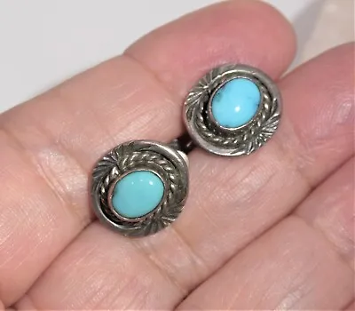 $29.99 • Buy Vtg Sterling Silver Oval Turquoise Screw Back Earrings Native American Southwest