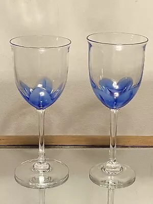 2 Vintage 1980s Steven Maslach  Blue Tulip Art Glass Wine Water Goblets  • $100