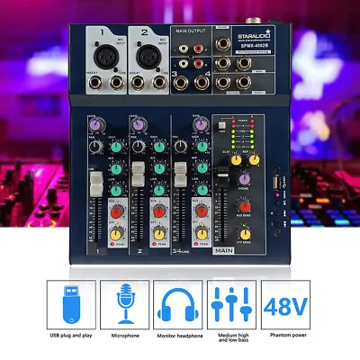 Pro 4-Channel Mini Mixer USB Audio Pure Mixer Live Studio Mixing Console Effects • $51.88