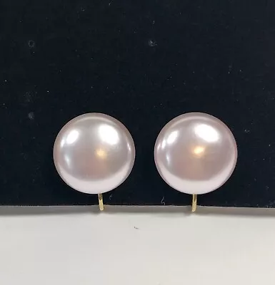 Marvella Earrings Light Pink Faux Pearl Gold Tone Signed Clip On • $19.90