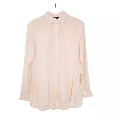 Vince Silk Blouse S Light Pink Half Placket Boxy Collared Long Sleeve Womens • $64.99
