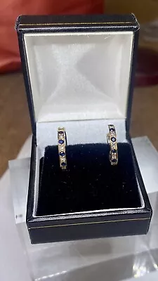 9ct Gold Diamond And Sapphire Hoop Earrings • £295