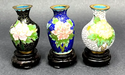 Chinese Cloissonne Miniature Vases With Stand Set Of 3 • $39.99