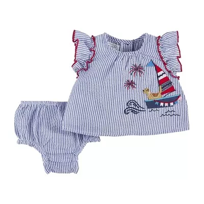 Mud Pie Baby Girl Sailboat & Puppy Pinafore & Bloomer Set Size 12-18 Month NEW • $24.95